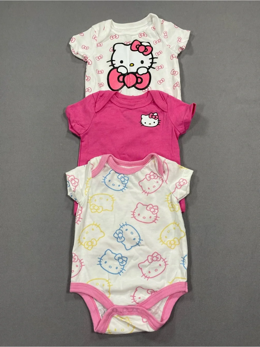 Hello Kitty Pink, White & Yellow Short-Sleeve Baby One-Piece Bodysuit Set